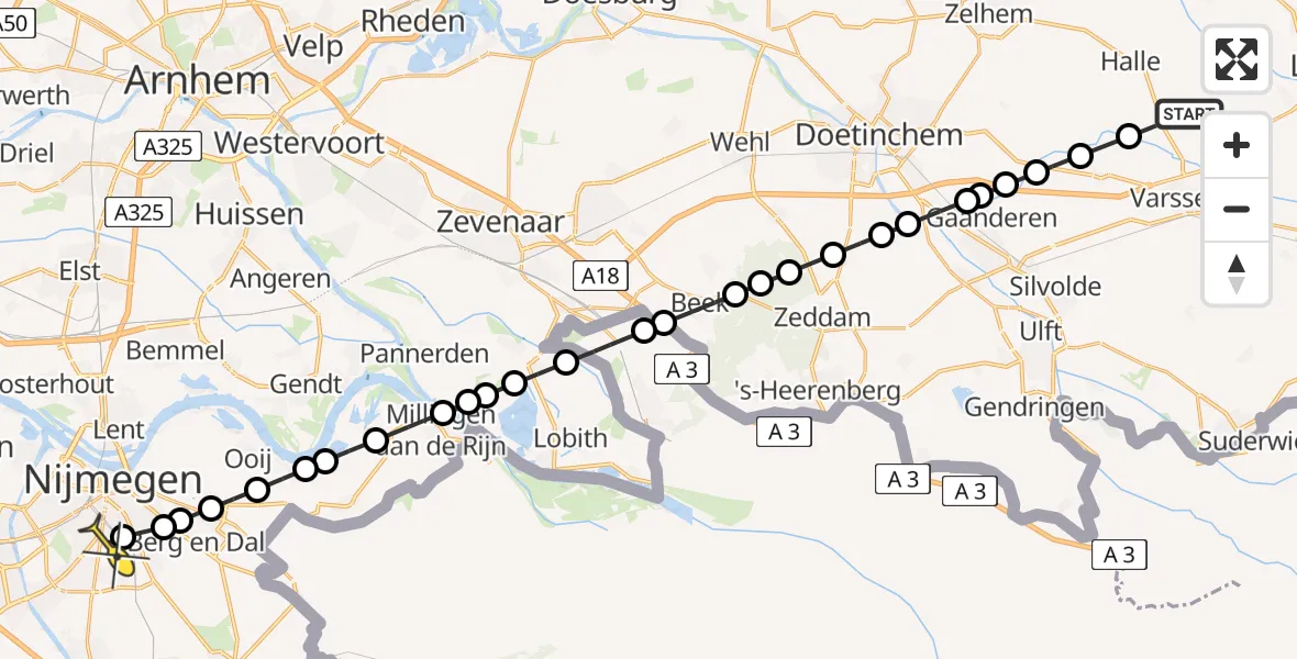 Routekaart van de vlucht: Lifeliner 3 naar Radboud Universitair Medisch Centrum, Lange Sloot