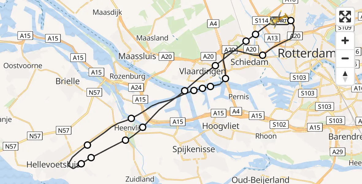Vluchtroute Traumahelikopter Rotterdam The Hague Airport - Rotterdam The Hague Airport, 12 maart 2024, 17:18