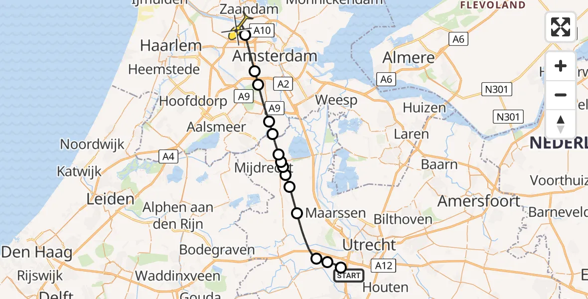 Routekaart van de vlucht: Lifeliner 1 naar Amsterdam Heliport, Ringkade