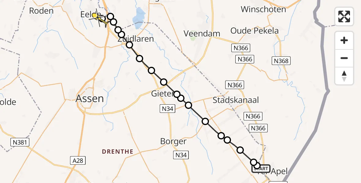 Routekaart van de vlucht: Lifeliner 4 naar Groningen Airport Eelde, Valtherdijk