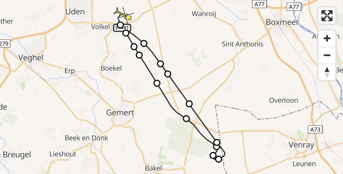 Routekaart van de vlucht: Lifeliner 3 naar Vliegbasis Volkel, Hemelrijkstraat