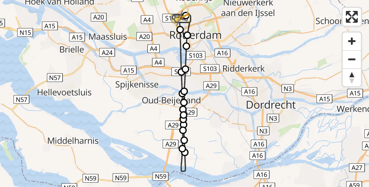 Vluchtroute Traumahelikopter Rotterdam The Hague Airport - Rotterdam The Hague Airport, 13 maart 2024, 09:13