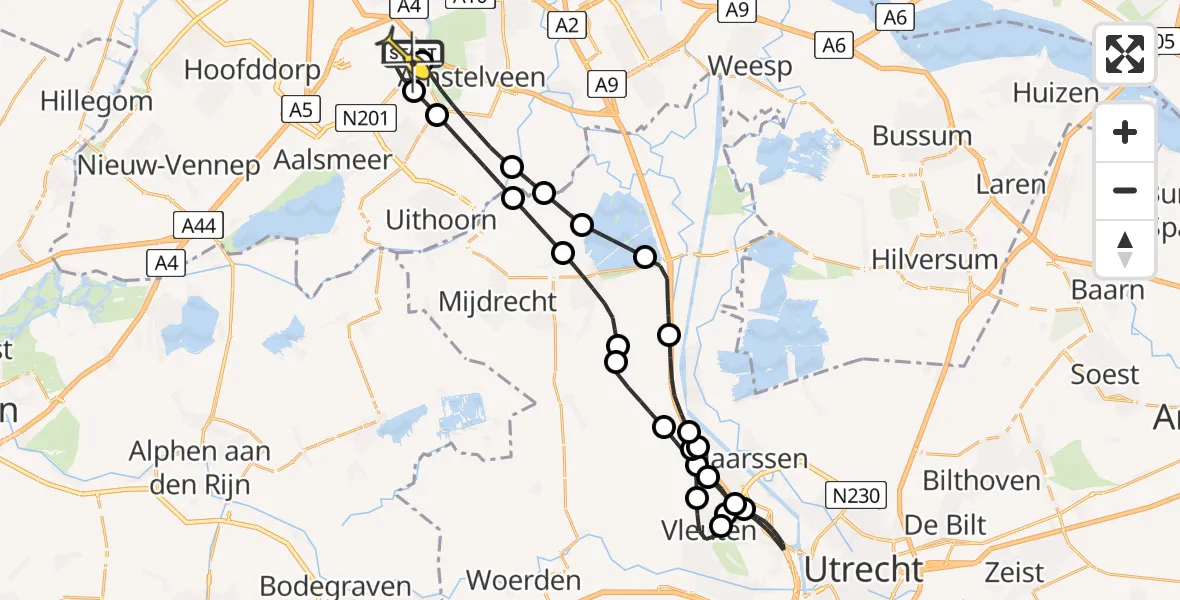 Routekaart van de vlucht: Politieheli naar Schiphol, Amsterdam-Bataviaweg