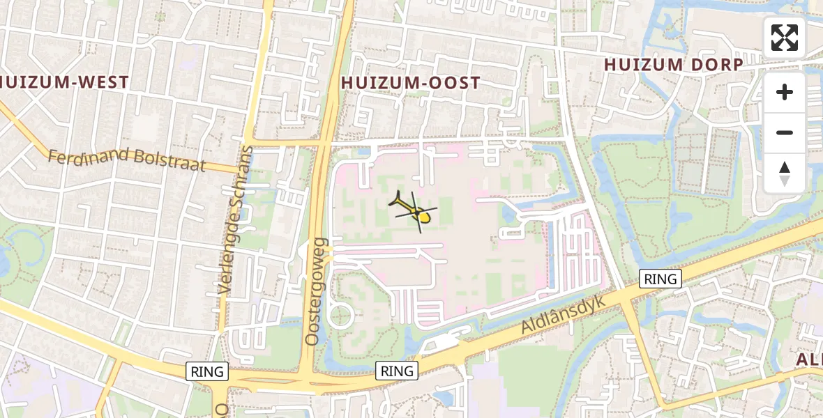 Vluchtroute Ambulancehelikopter van Leeuwarden naar Leeuwarden