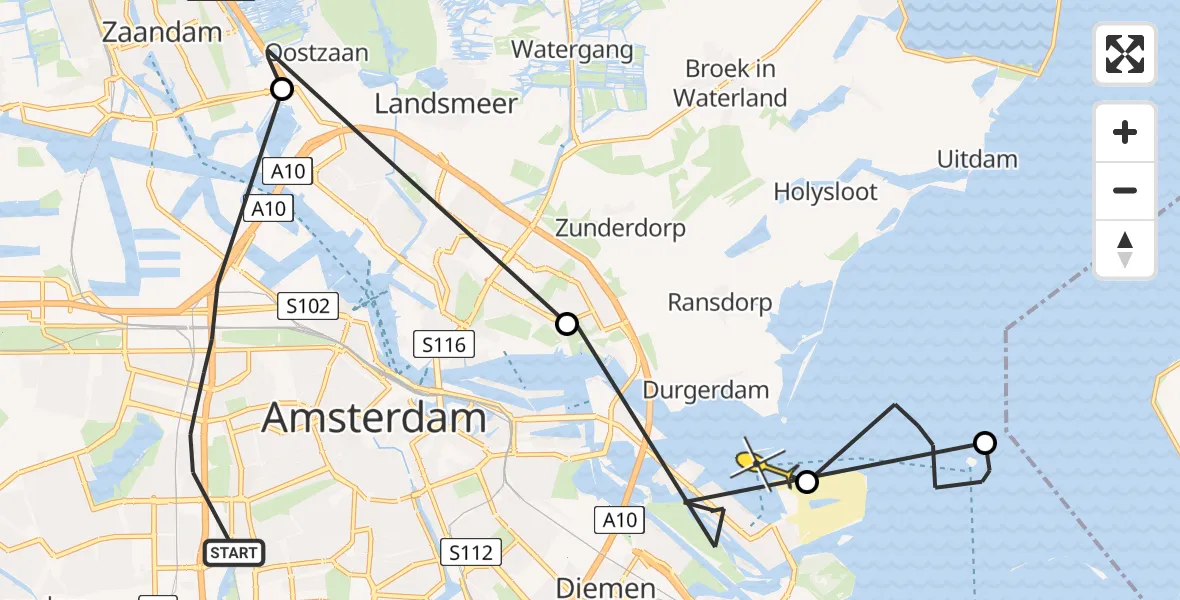 Vluchtroute Politiehelikopter van Amsterdam naar Amsterdam