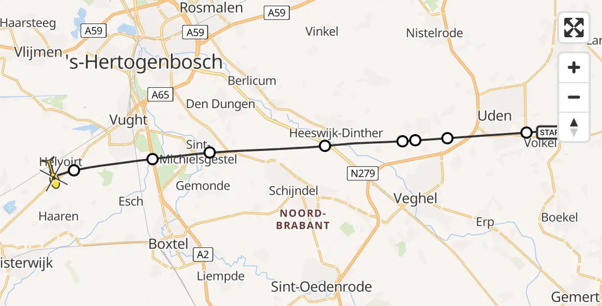 Routekaart van de vlucht: Lifeliner 3 naar Helvoirt, Groenendal