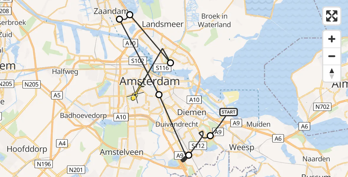Routekaart van de vlucht: Politiehelikopter naar Amsterdam, Gaasperdammerweg