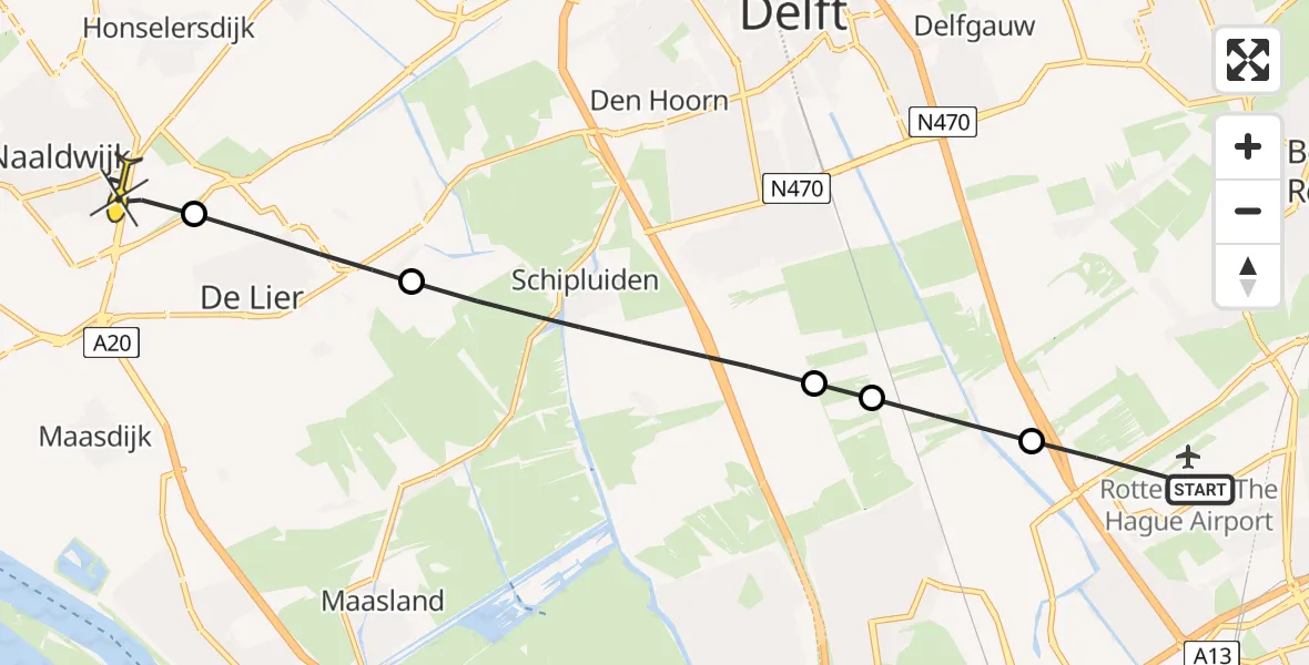 Routekaart van de vlucht: Lifeliner 2 naar Naaldwijk, Meester Jan Tuningstraat