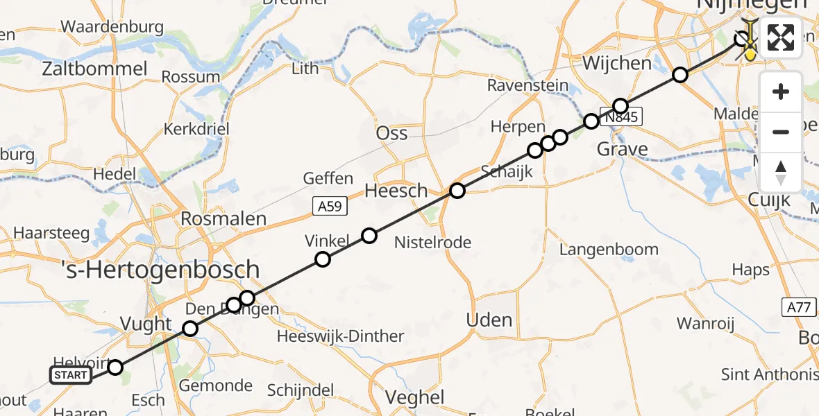 Routekaart van de vlucht: Lifeliner 3 naar Radboud Universitair Medisch Centrum, Touwslagersbaantje