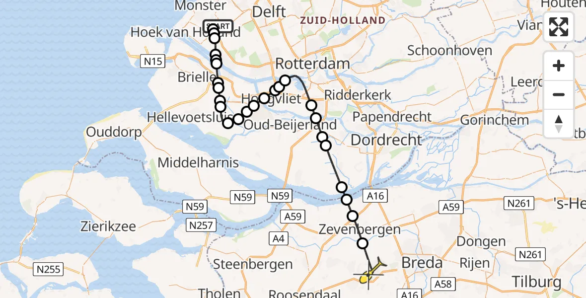 Routekaart van de vlucht: Lifeliner 2 naar Etten-Leur, Galgeweg