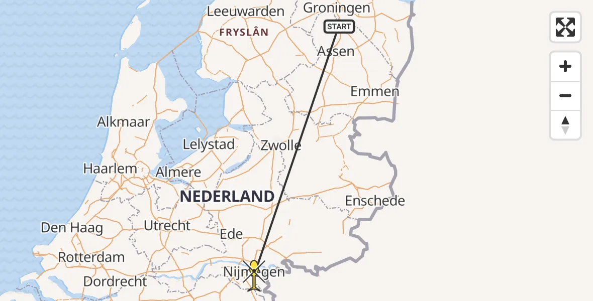 Routekaart van de vlucht: Traumahelikopter naar Radboud Universitair Medisch Centrum, Geert Grooteplein Zuid