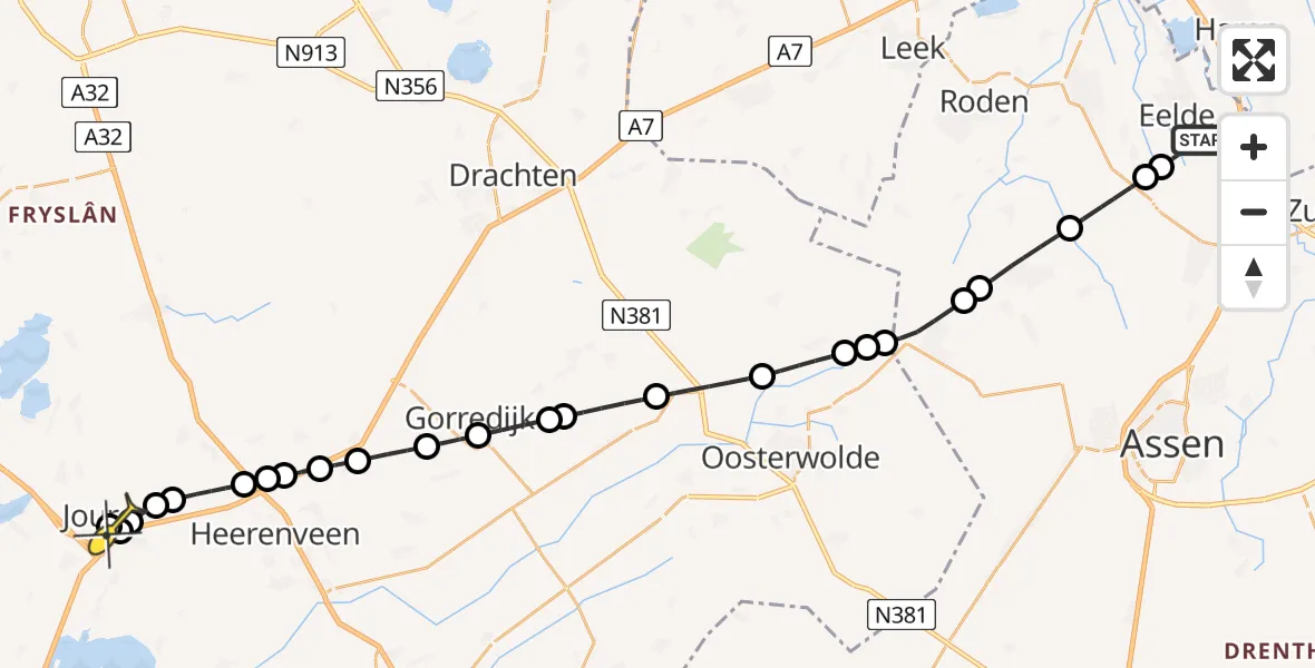 Routekaart van de vlucht: Lifeliner 4 naar Joure, Lugtenbergerweg