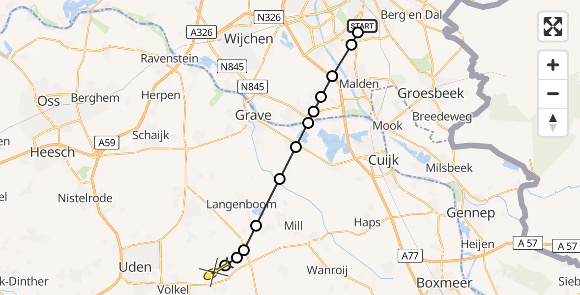 Routekaart van de vlucht: Lifeliner 3 naar Vliegbasis Volkel, Sint Jacobsweg