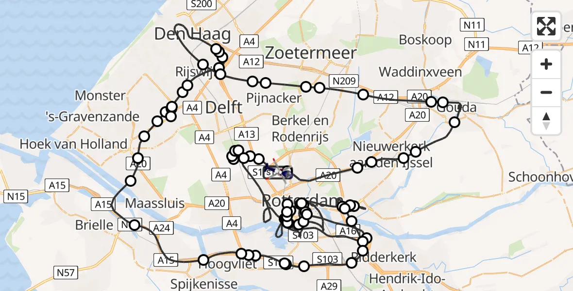 Vluchtroute Politiehelikopter Rotterdam The Hague Airport - Rotterdam The Hague Airport, 13 maart 2024, 13:50
