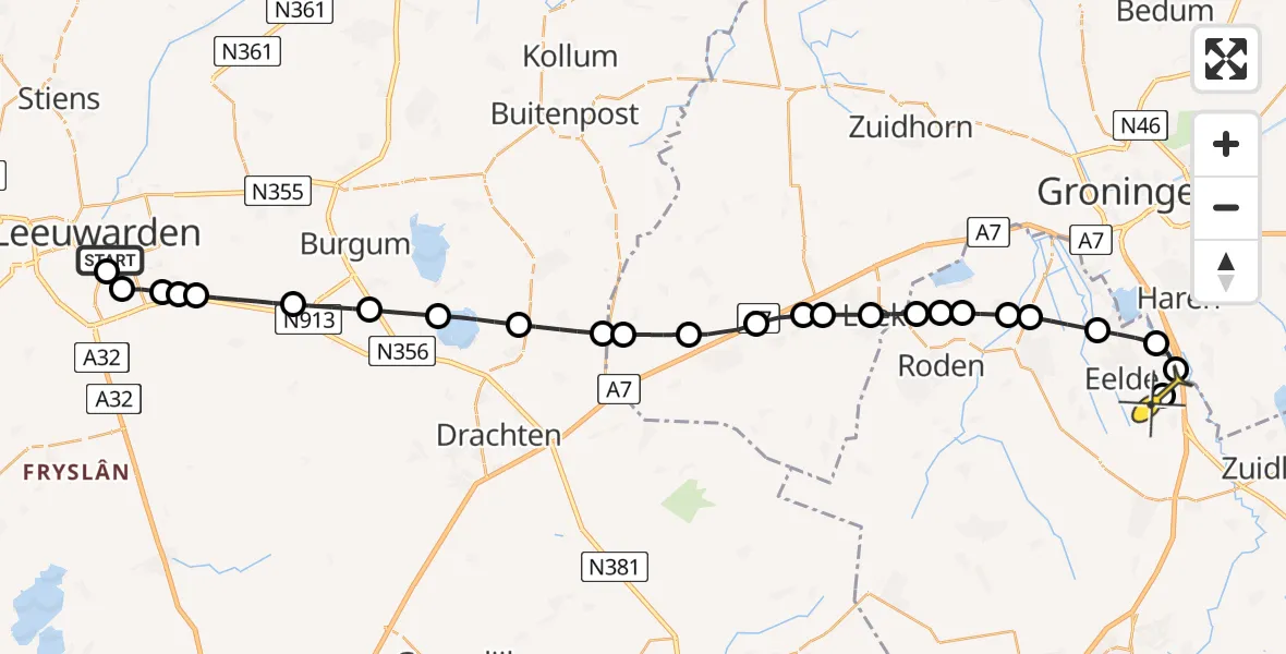 Routekaart van de vlucht: Lifeliner 4 naar Groningen Airport Eelde, Binnentún