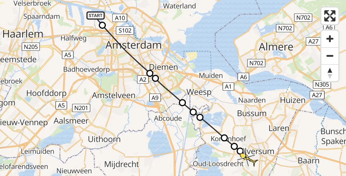 Routekaart van de vlucht: Lifeliner 1 naar Hilversum, Maltaweg