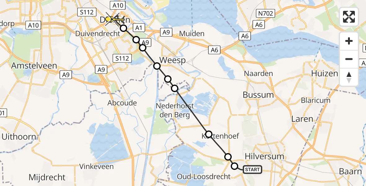 Routekaart van de vlucht: Lifeliner 1 naar Diemen, Paddenvijver Raabos