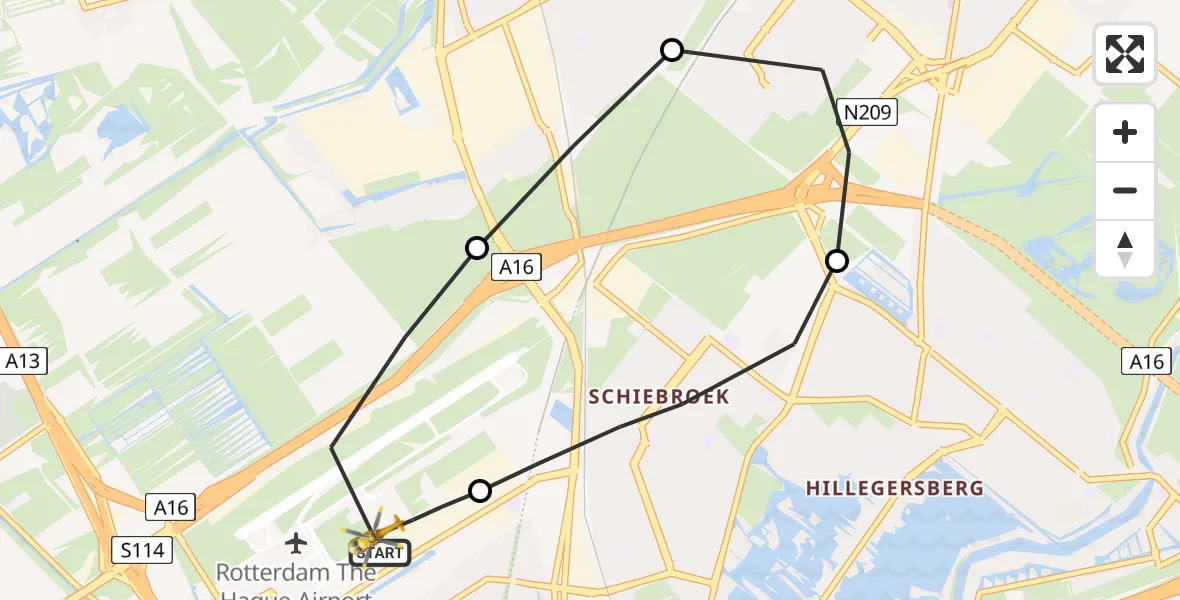 Vluchtroute Traumahelikopter Rotterdam The Hague Airport - Rotterdam The Hague Airport, 13 maart 2024, 14:41