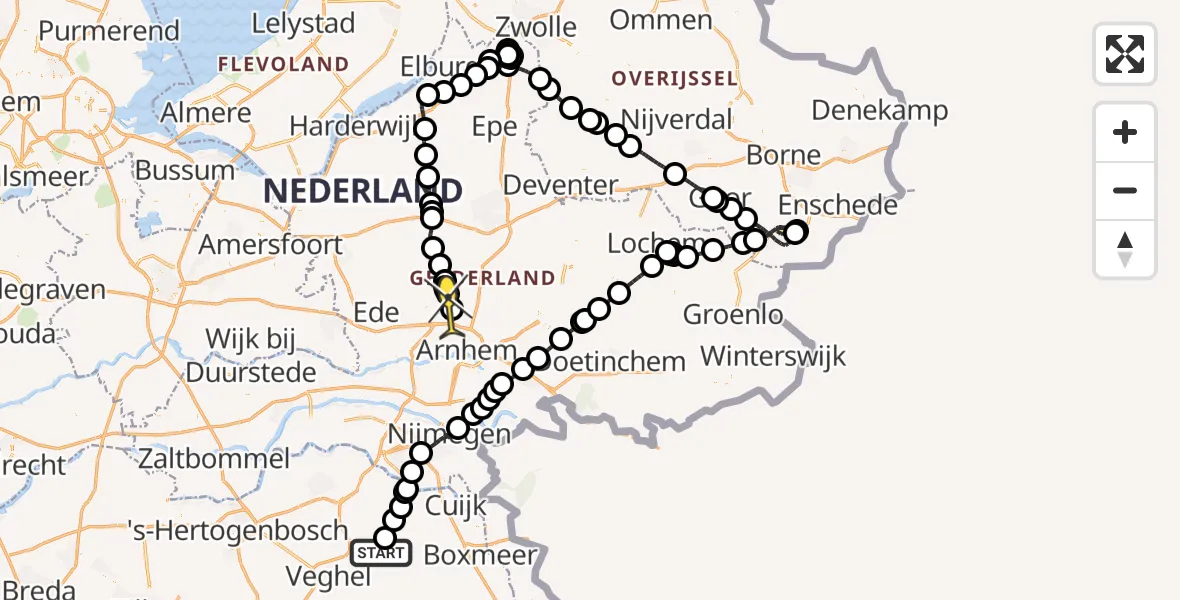 Routekaart van de vlucht: Politiehelikopter naar Deelen, Millsebaan