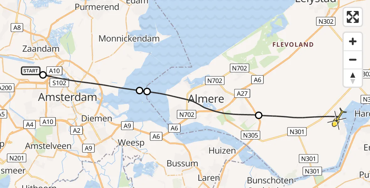 Routekaart van de vlucht: Lifeliner 1 naar Zeewolde, Westhavenweg