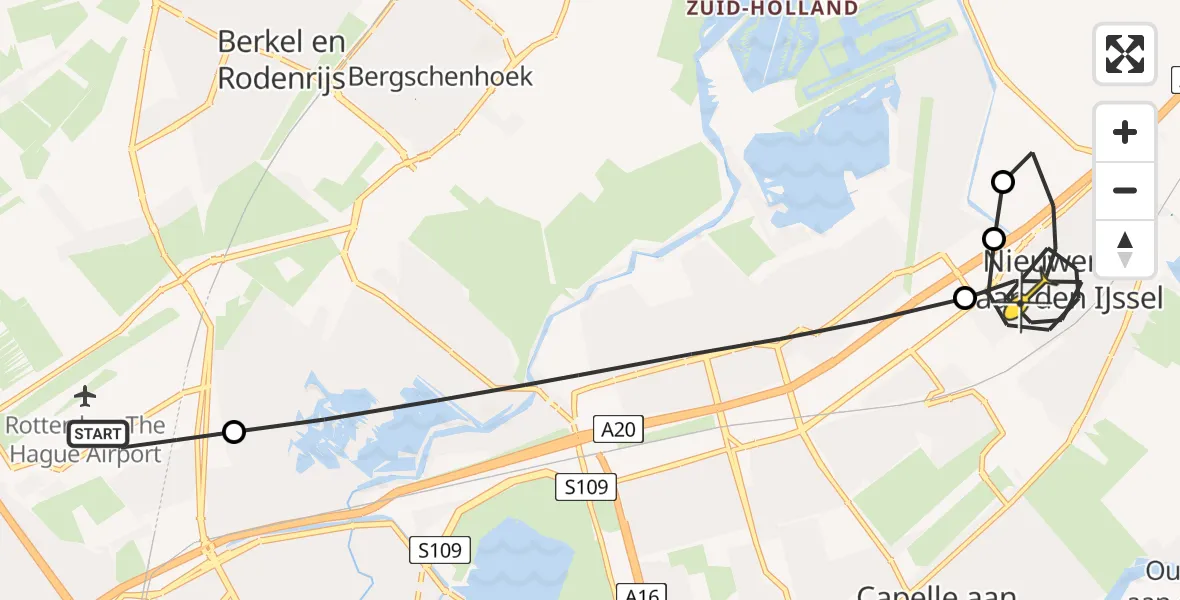 Routekaart van de vlucht: Lifeliner 2 naar Nieuwerkerk aan den IJssel, HSL-Zuid