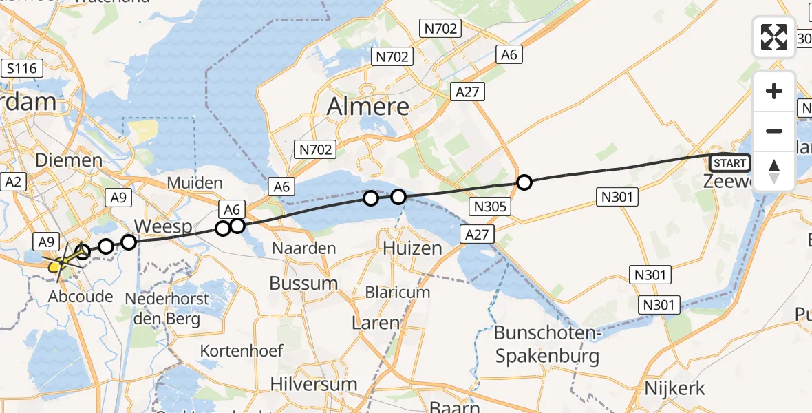 Routekaart van de vlucht: Lifeliner 1 naar Academisch Medisch Centrum (AMC), Zeewolderdijk