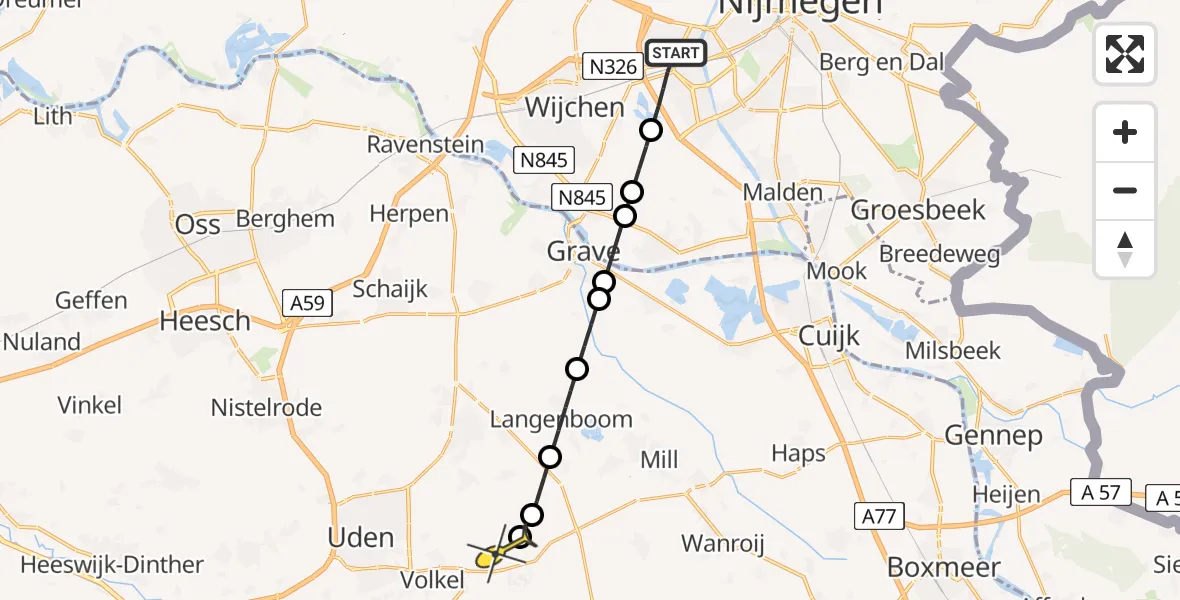 Routekaart van de vlucht: Lifeliner 3 naar Vliegbasis Volkel, Tolhuis