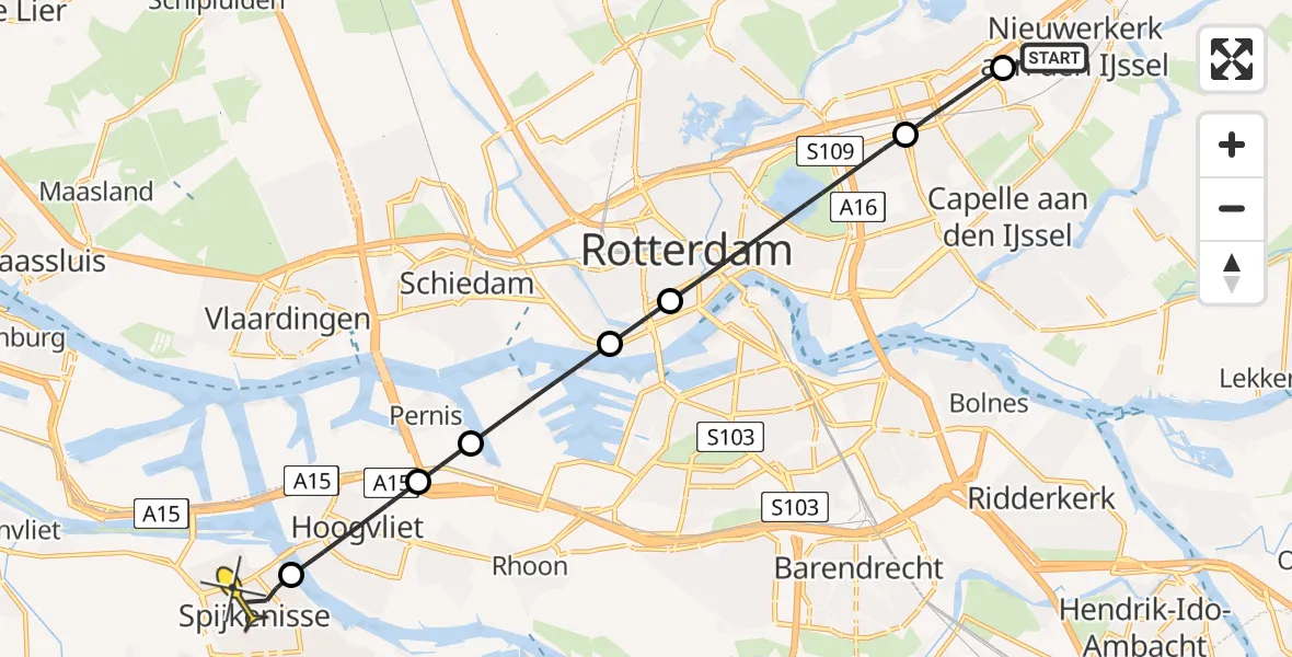 Routekaart van de vlucht: Lifeliner 2 naar Spijkenisse, Klaverbaan