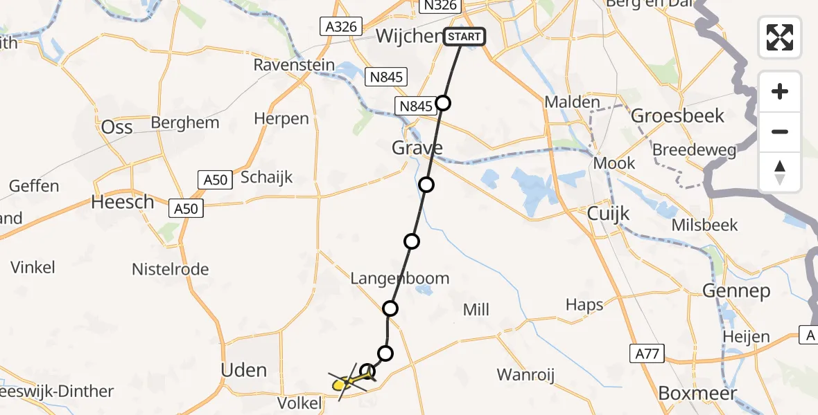 Routekaart van de vlucht: Politiehelikopter naar Vliegbasis Volkel, Wighenerhorst