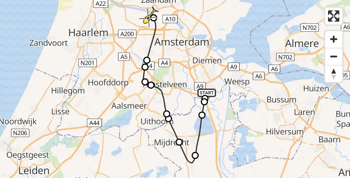 Routekaart van de vlucht: Lifeliner 1 naar Amsterdam Heliport, Hogendijk