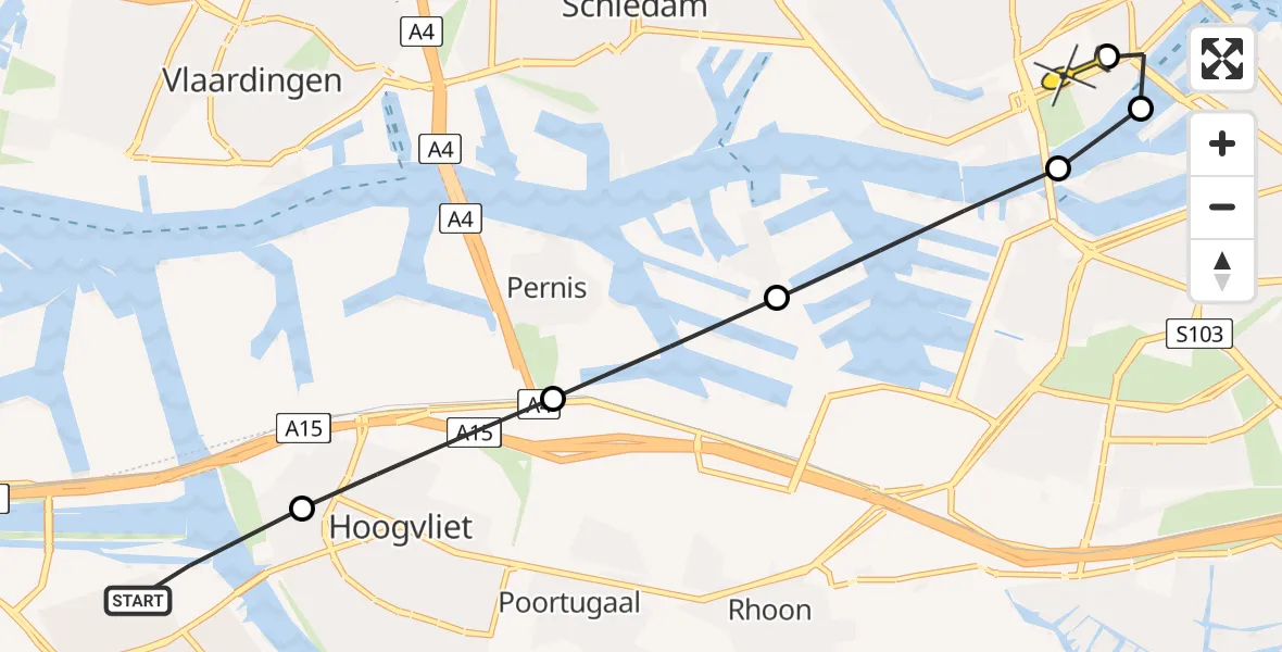 Routekaart van de vlucht: Lifeliner 2 naar Erasmus MC, Kalmoesstraat