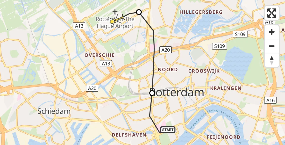 Routekaart van de vlucht: Lifeliner 2 naar Rotterdam The Hague Airport, Schietbaanlaan