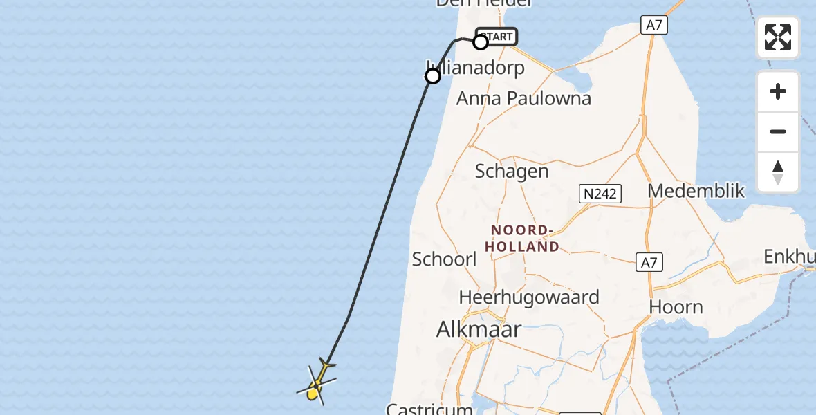 Vluchtroute Kustwachthelikopter van Vliegveld De Kooy naar 