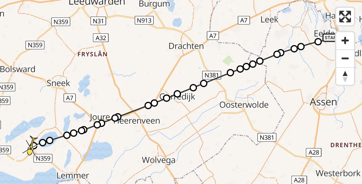 Routekaart van de vlucht: Lifeliner 4 naar Harich, Veldkampweg