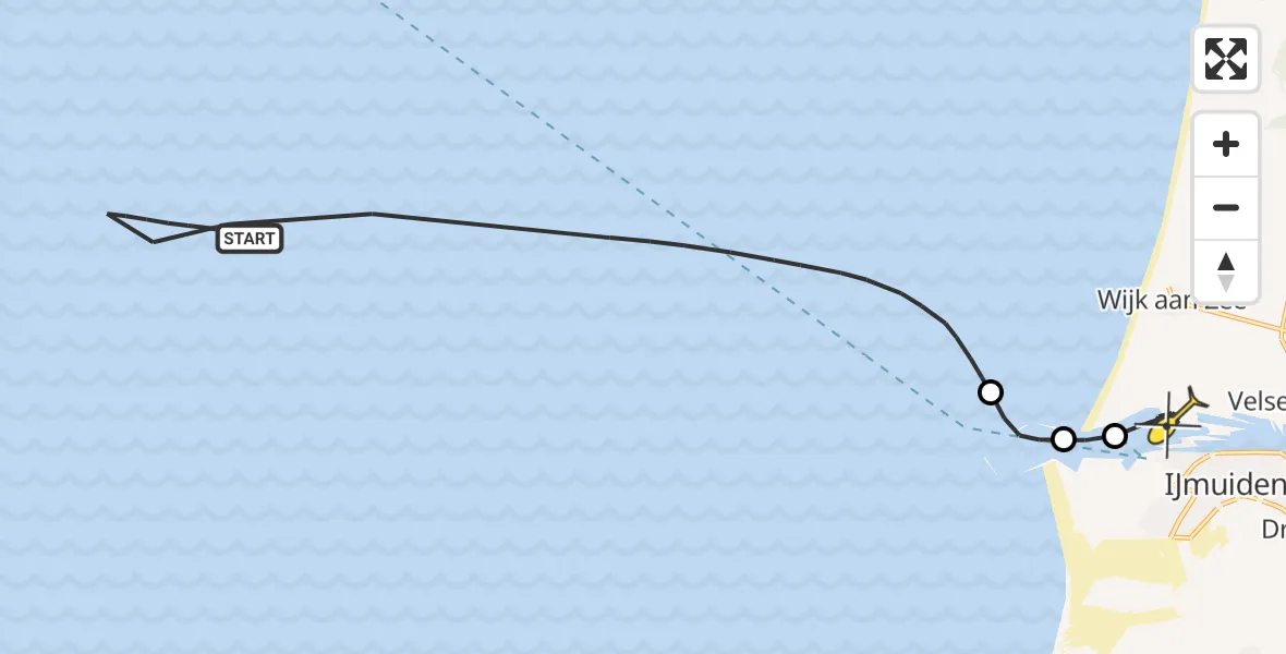 Routekaart van de vlucht: Kustwachthelikopter naar IJmuiden Heliport, Noordersluisweg