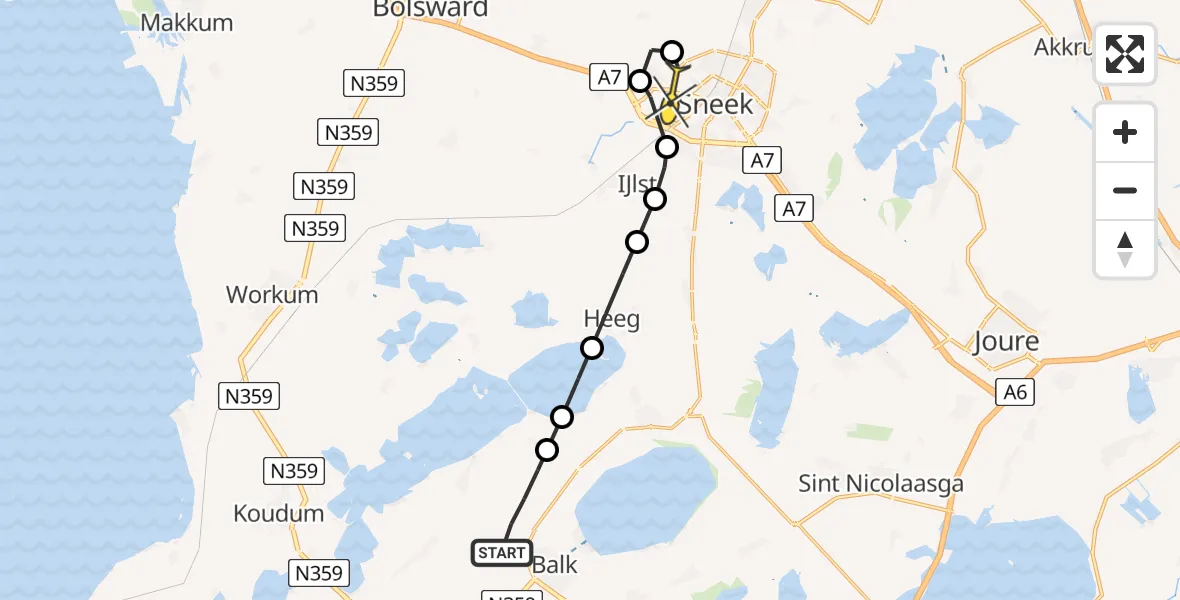 Routekaart van de vlucht: Lifeliner 4 naar Sneek, Trophornsterweg