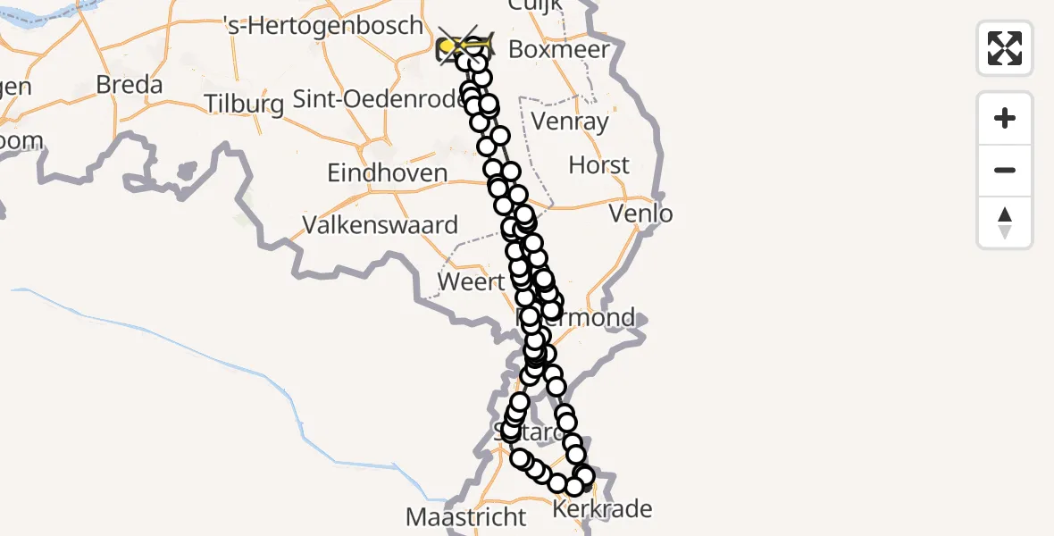 Routekaart van de vlucht: Politieheli naar Vliegbasis Volkel, Oosterheidestraat