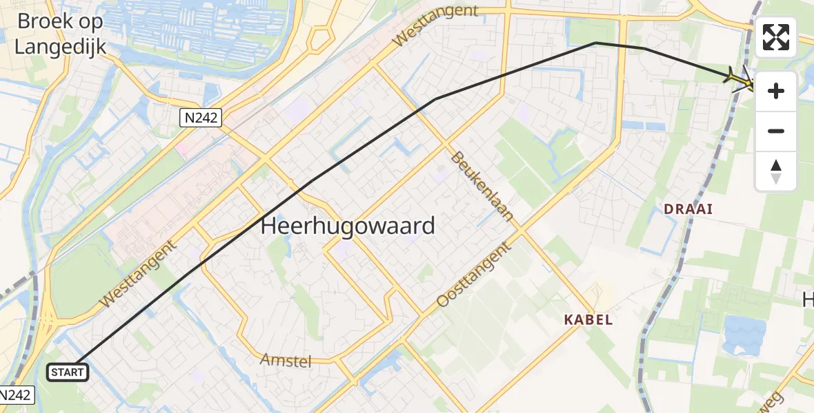 Routekaart van de vlucht: Politiehelikopter naar Obdam, Turkoois