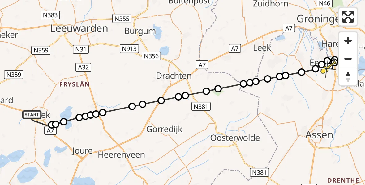 Routekaart van de vlucht: Lifeliner 4 naar Groningen Airport Eelde, Zuidwesthoekweg