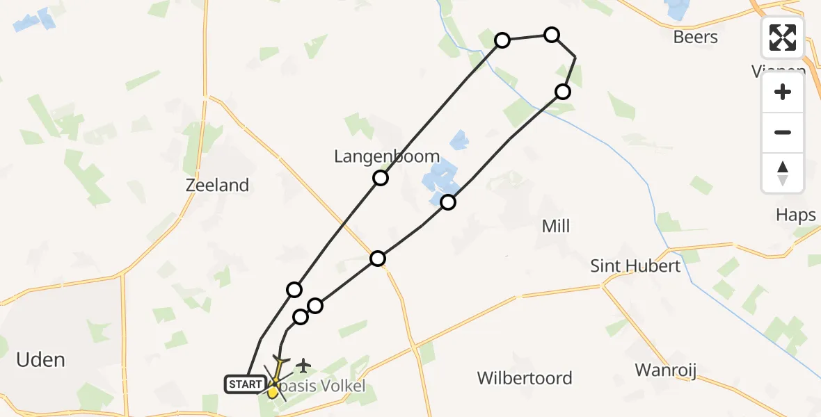 Routekaart van de vlucht: Lifeliner 3 naar Vliegbasis Volkel, zeelandsedijk