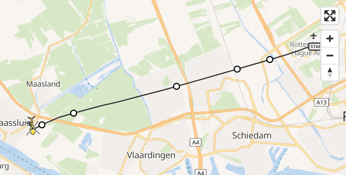 Routekaart van de vlucht: Lifeliner 2 naar Maassluis, Otterdijk