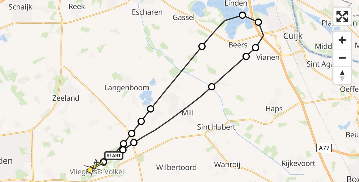 Routekaart van de vlucht: Lifeliner 3 naar Vliegbasis Volkel, Peelweg