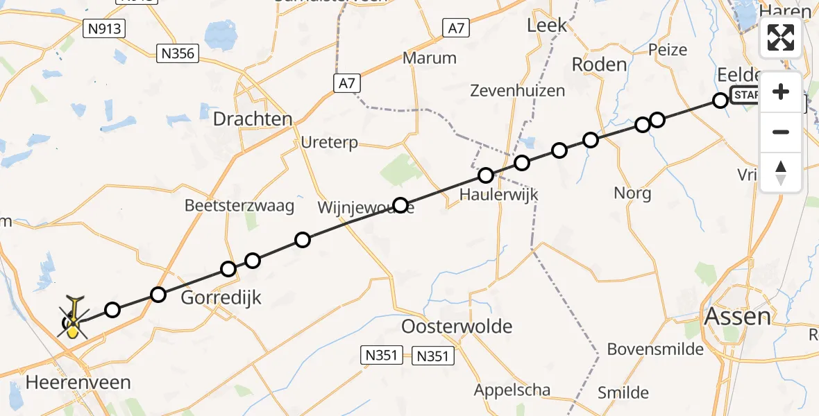 Routekaart van de vlucht: Lifeliner 4 naar Luinjeberd, Eekhoornstraat