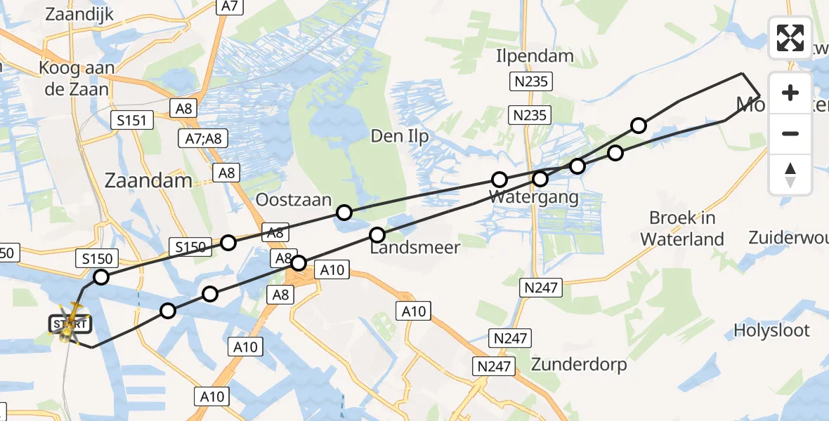 Vluchtroute Traumahelikopter van Amsterdam Heliport naar Amsterdam Heliport