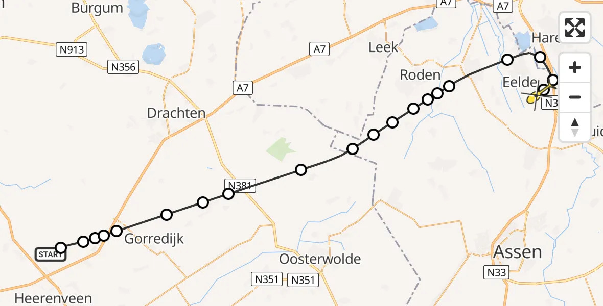 Routekaart van de vlucht: Lifeliner 4 naar Groningen Airport Eelde, Aengwirderweg