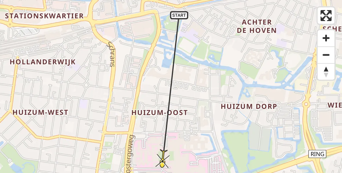 Vluchtroute Ambulancehelikopter van Leeuwarden naar Leeuwarden