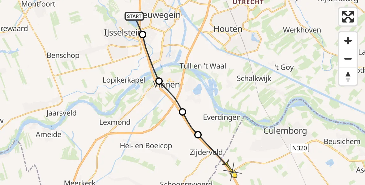 Routekaart van de vlucht: Politiehelikopter naar Culemborg, Bosuil