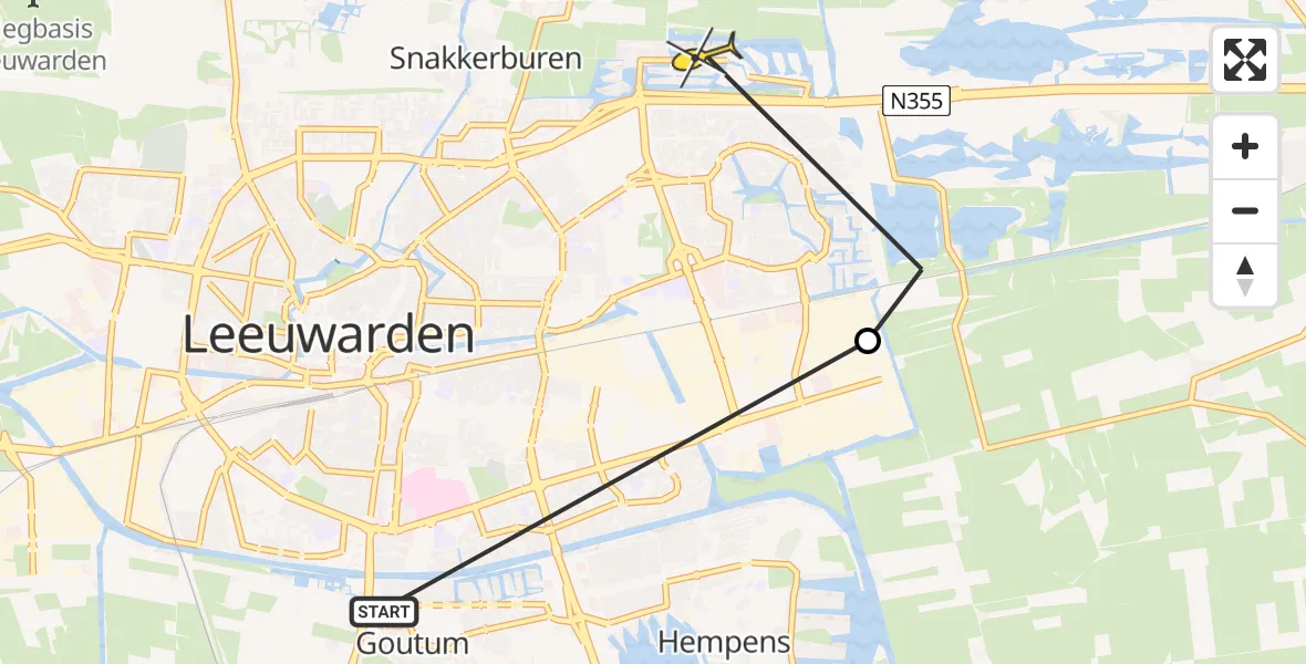 Routekaart van de vlucht: Ambulanceheli naar Leeuwarden, Aldebaranweg