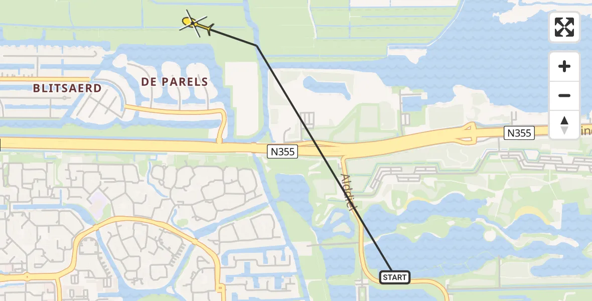Routekaart van de vlucht: Ambulancehelikopter naar Lekkum, Kooiweg
