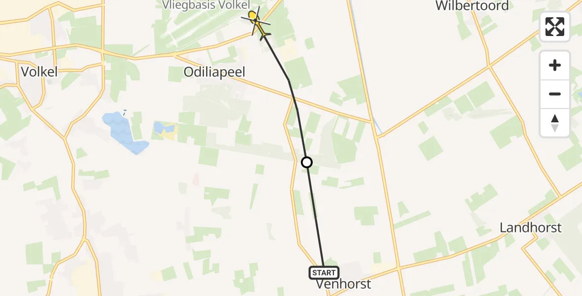 Routekaart van de vlucht: Politiehelikopter naar Volkel, Noordstraat